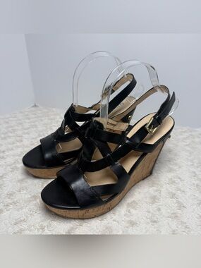 Guess Black Strappy Cork Wedge Sandals